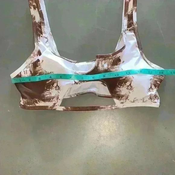 Women's Brown White Tie Dye Front Cut Out Two Piece Bikini Size M - Picture 3 of 7